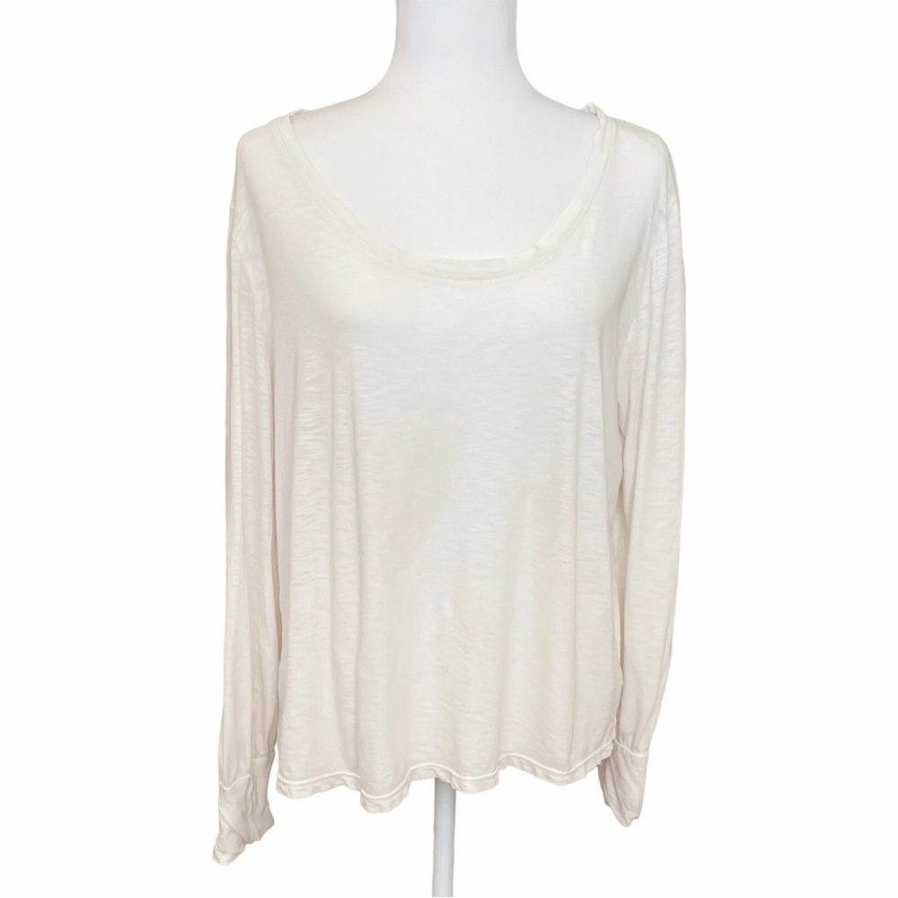 Sundry Pima Cotton Off-White Scoop Neck Long Sleeve Slub Top Size 3 Women’s L